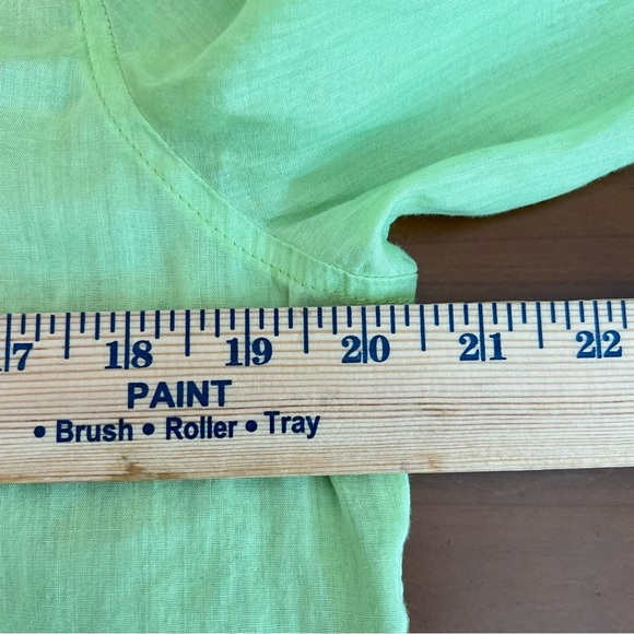 Chico's Button Up Top Size 1 (Medium) Yellow Green Ramie Cotton 3/4 Sleeve Sheer - Picture 9 of 12